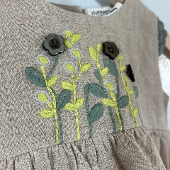 Viverano Sylvie Embroidered Linen Baby Dress Size 3-6M - Picture 5 of 7